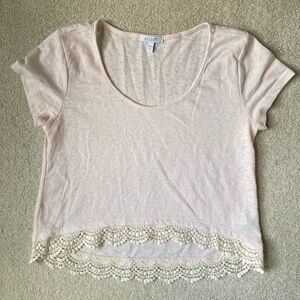 Heathered Light Pink Crop Top with Lace Hem